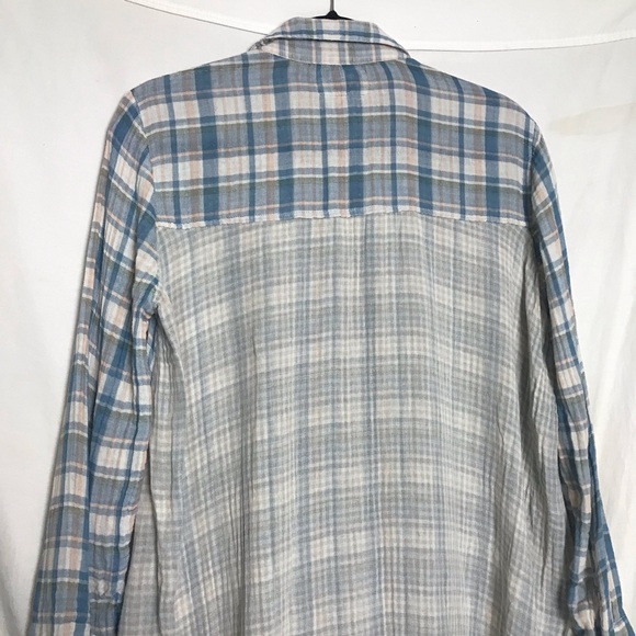 Saturday Sunday Anthropologie Grunge Blue Plaid Gauzy Shirt Dress Size S Boho - Picture 11 of 15